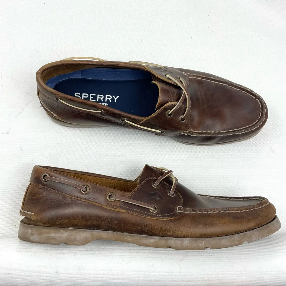 Sperry Men’s Leeward 2-Eye Dark Brown Leather Boat Shoes 11.5